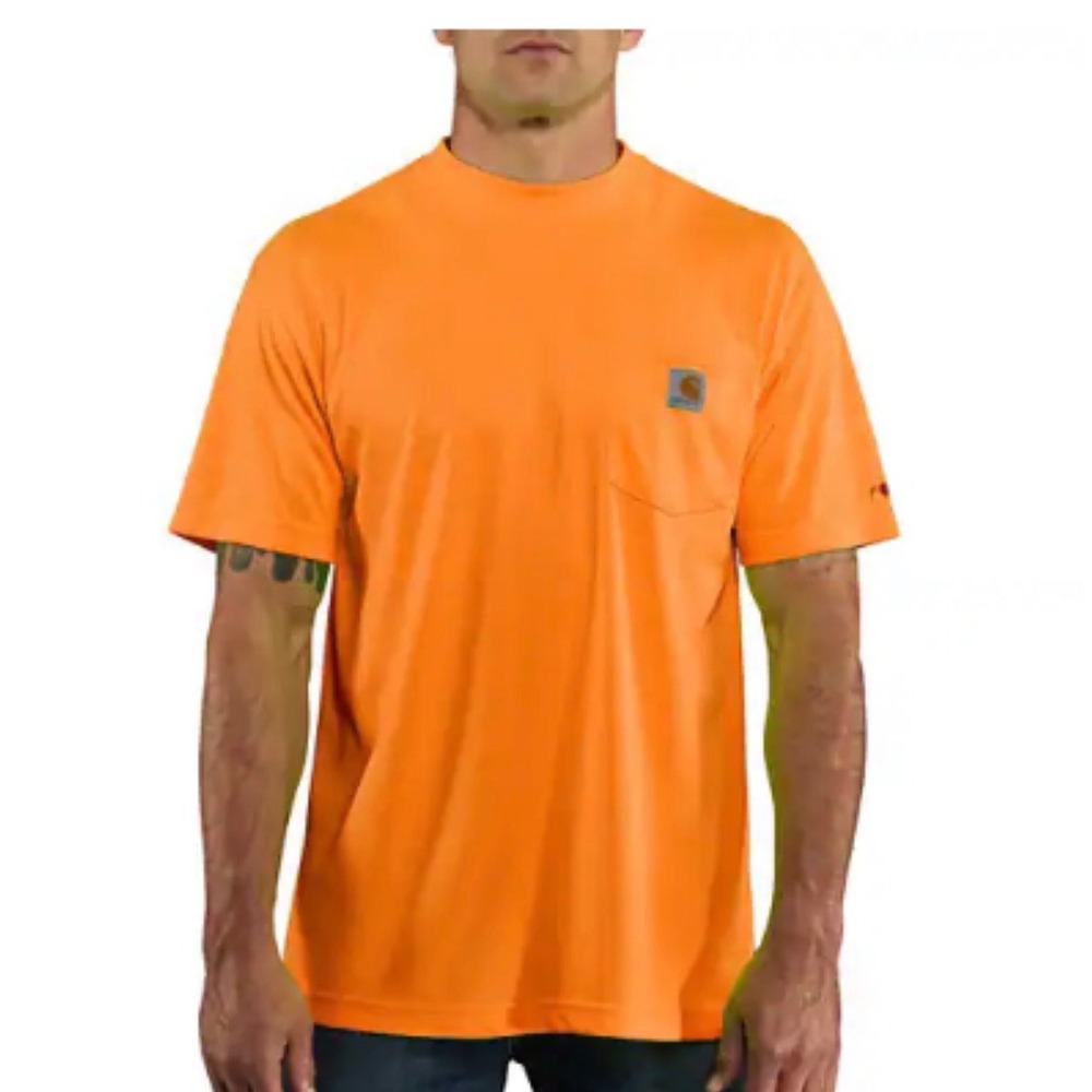Carhartt Force Mens Orange Waffle Knit Pocket T-Shirt Relaxed Fit XL